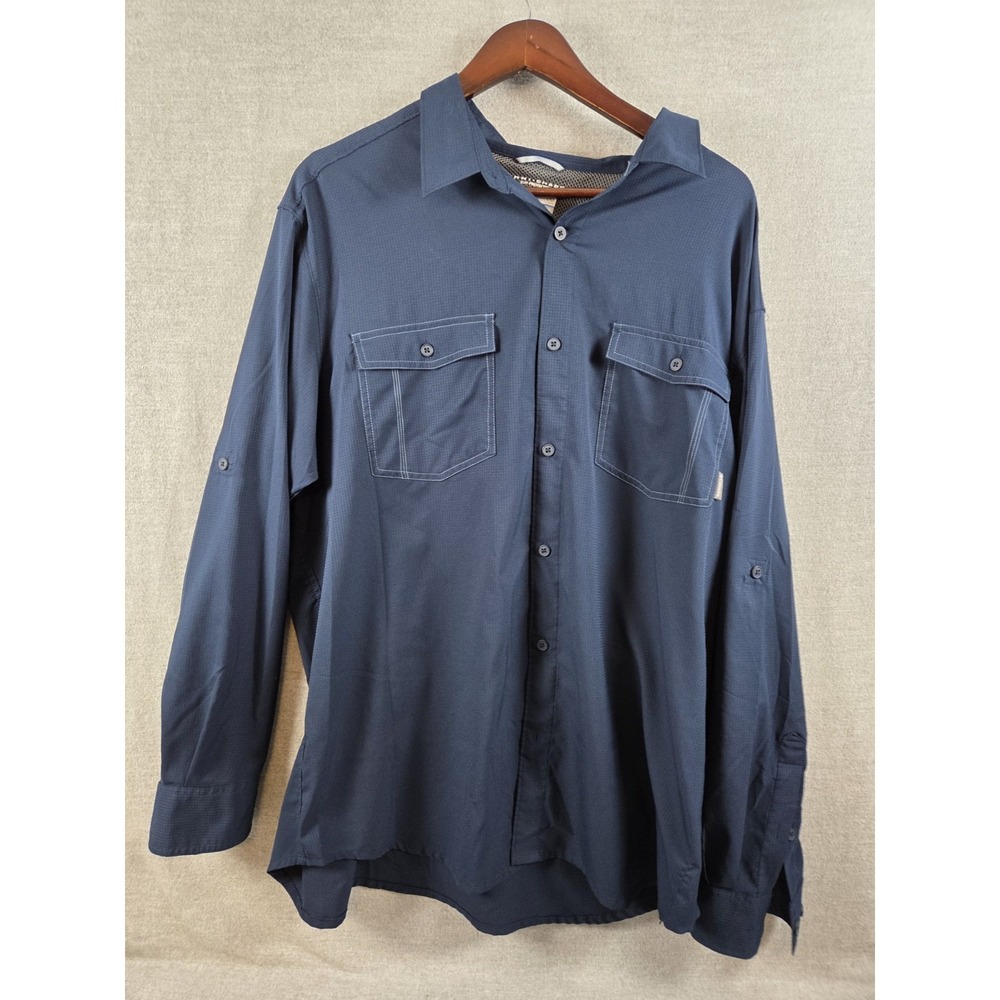 Columbia Omni Shade Shirt Mens 2XL Sun Protection Navy Blue Safari Outdoor Work